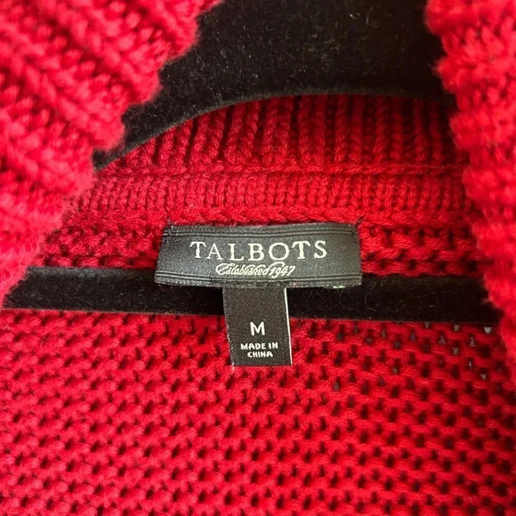 Talbots Red Chunky Knit Oversized Shawl Collar Wrap 100% Cotton Sweater - Picture 3 of 4